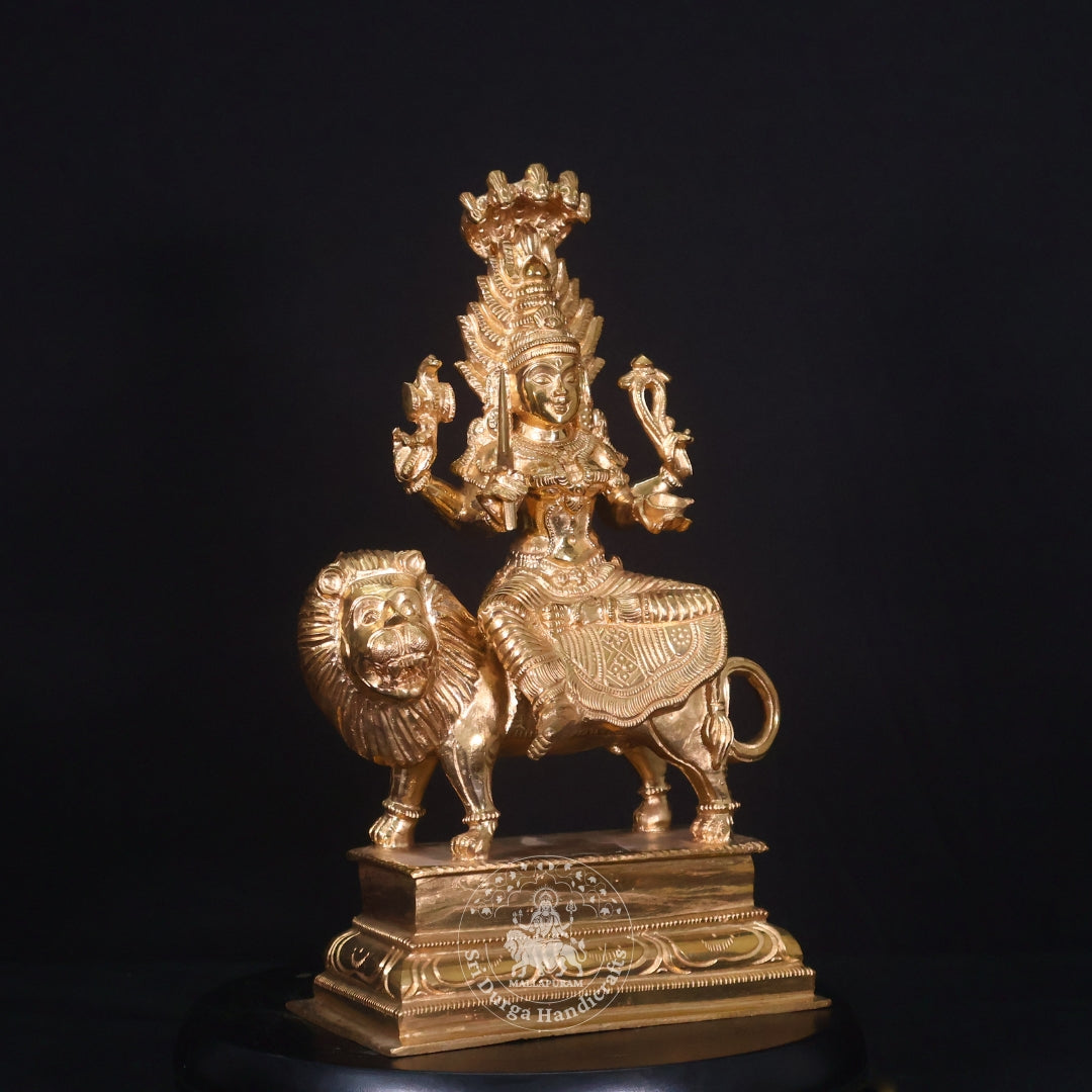 12" Panchalogam Karumari Amman Sitting in Lion