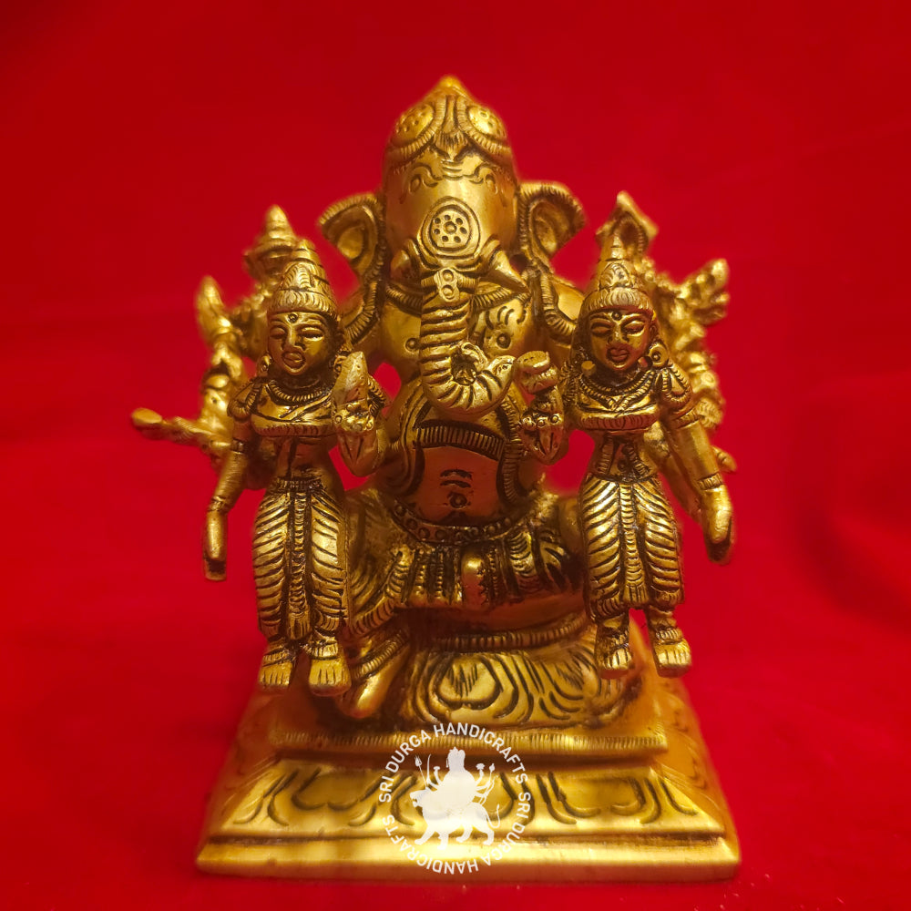 5" inch Ridhi Sidhi Ganesh Brass Idol
