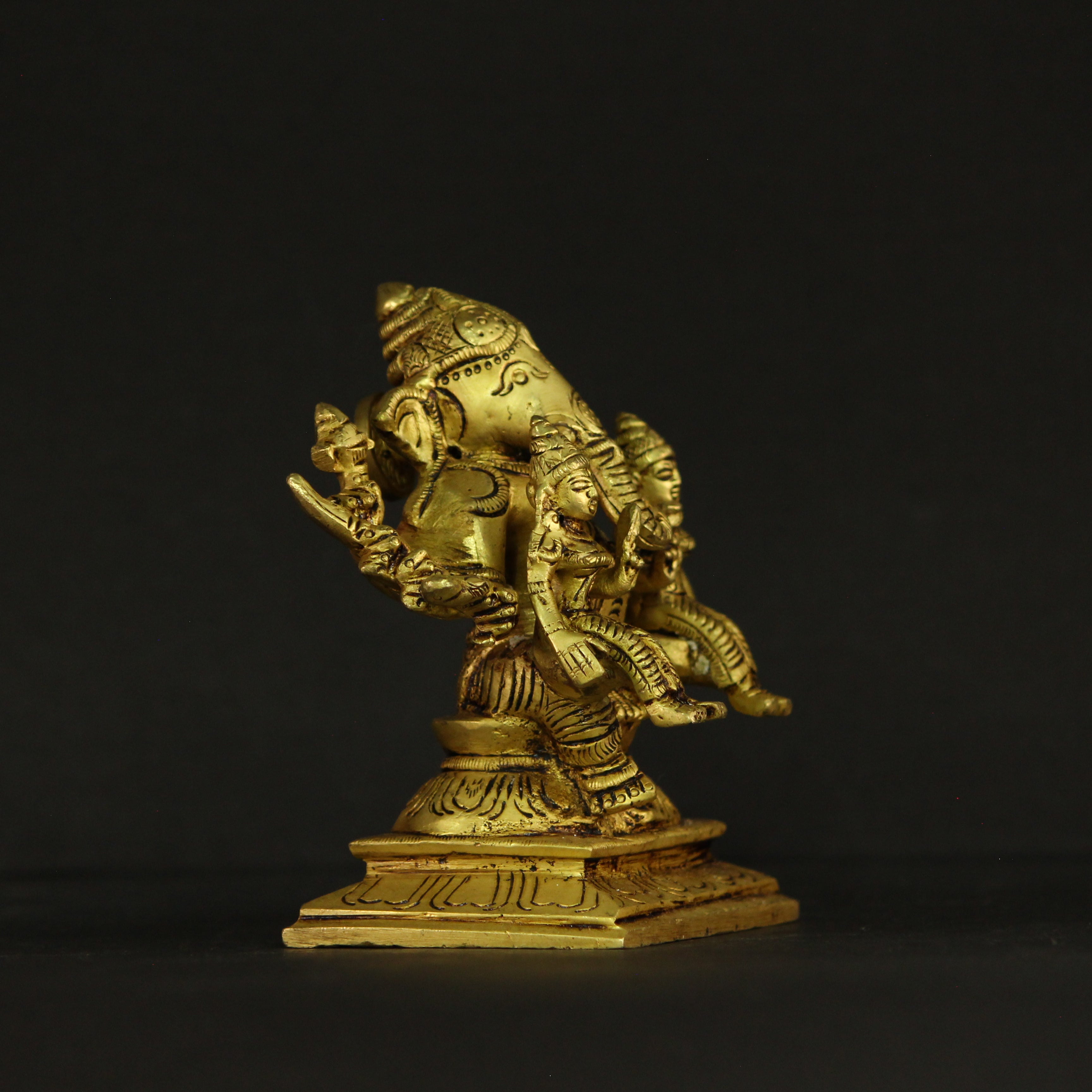 5" inch Ridhi Sidhi Ganesh Brass Idol