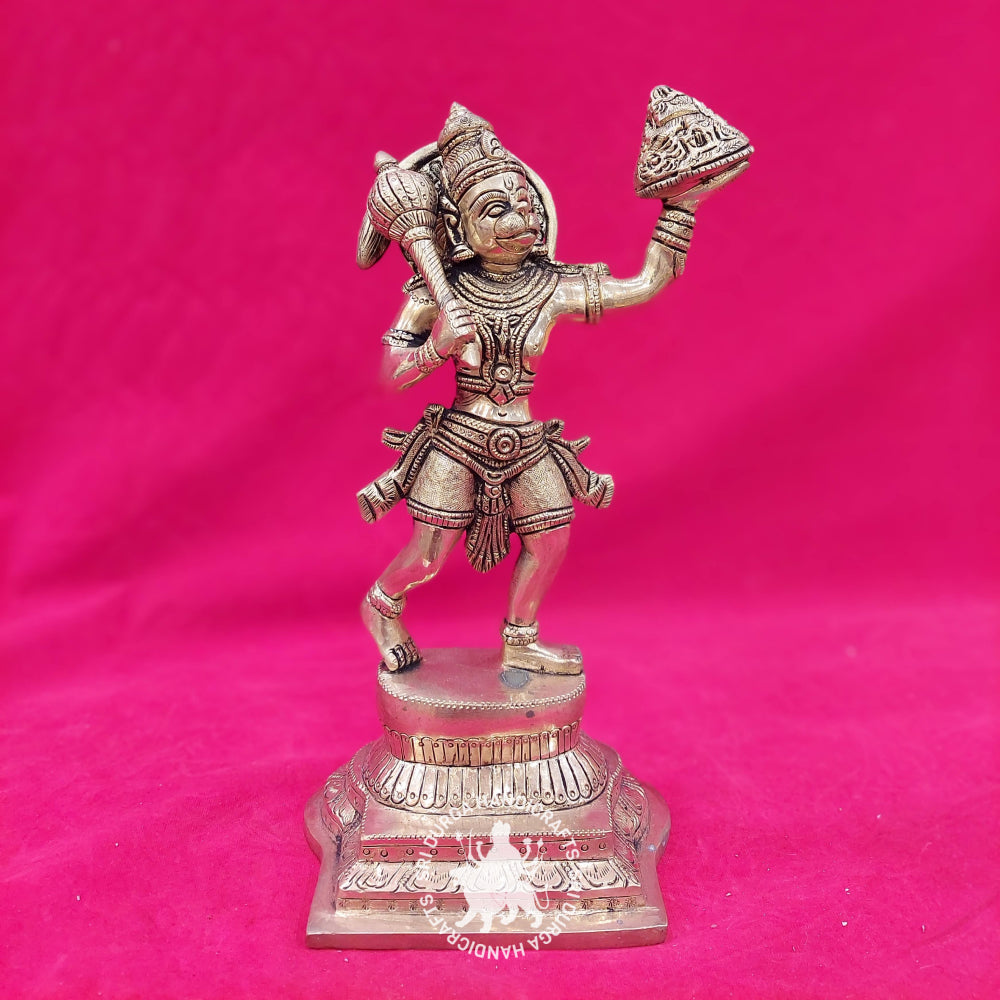 Brass Hanuman with Sanjeev Mountain Idol 10" inch