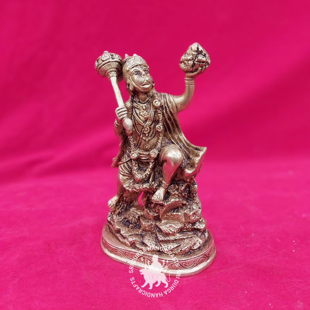Brass Hanuman with Sanjeev Mountain Idol 8" inch
