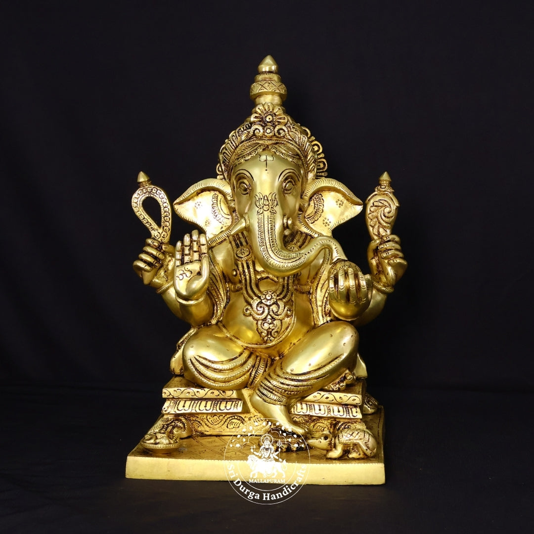 15" Inch Brass Double Choki Ganesh Idol