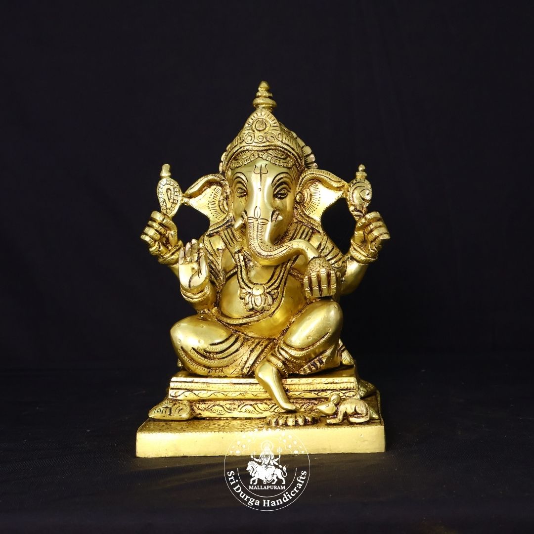 10" Inch Brass Double Choki Ganesh Idol