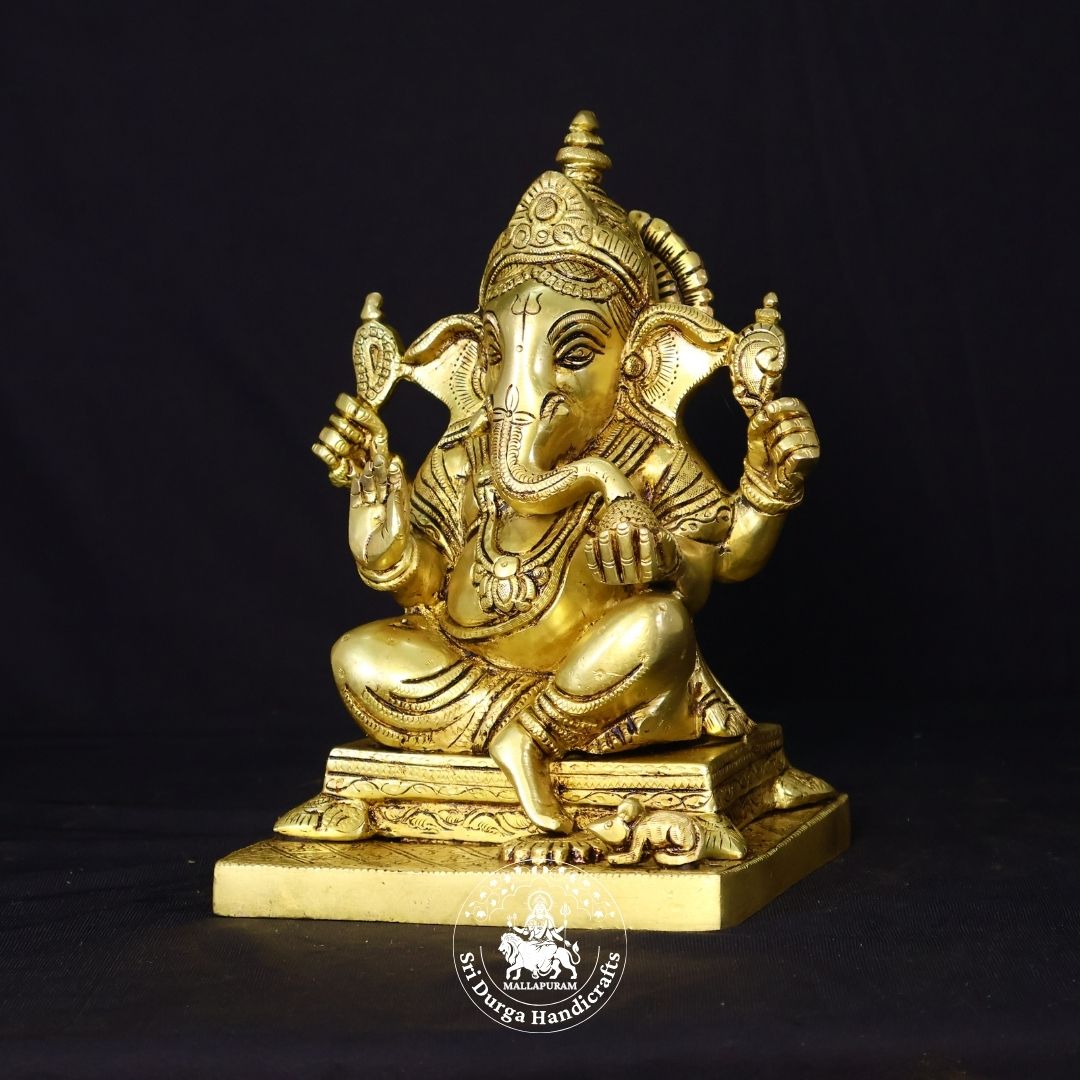10" Inch Brass Double Choki Ganesh Idol
