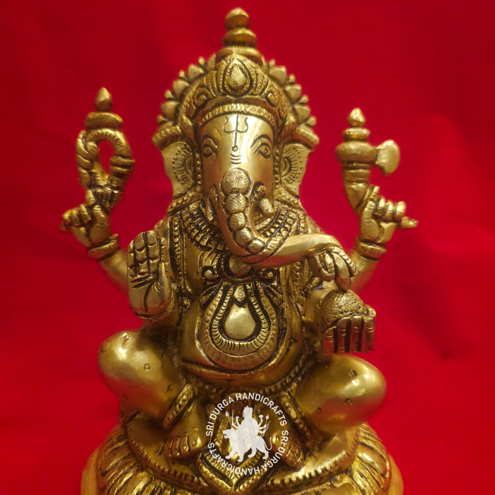 8" inch Brass Ganesh Idol with Round Base