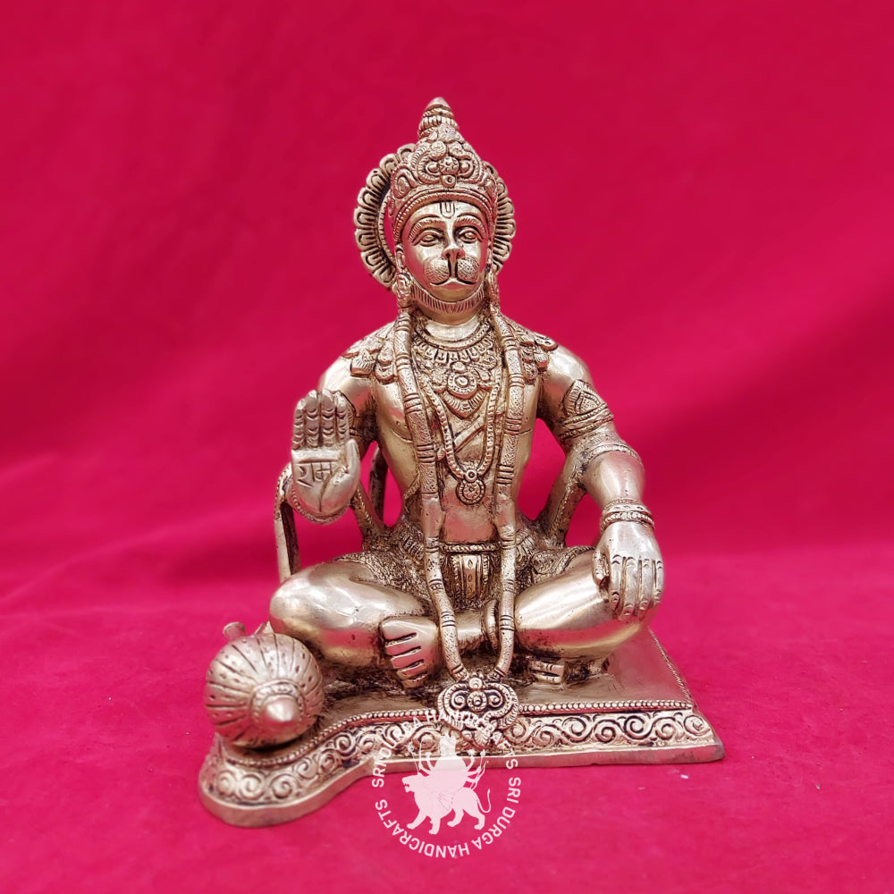 10" Inch Brass Hanuman Sitting Idol