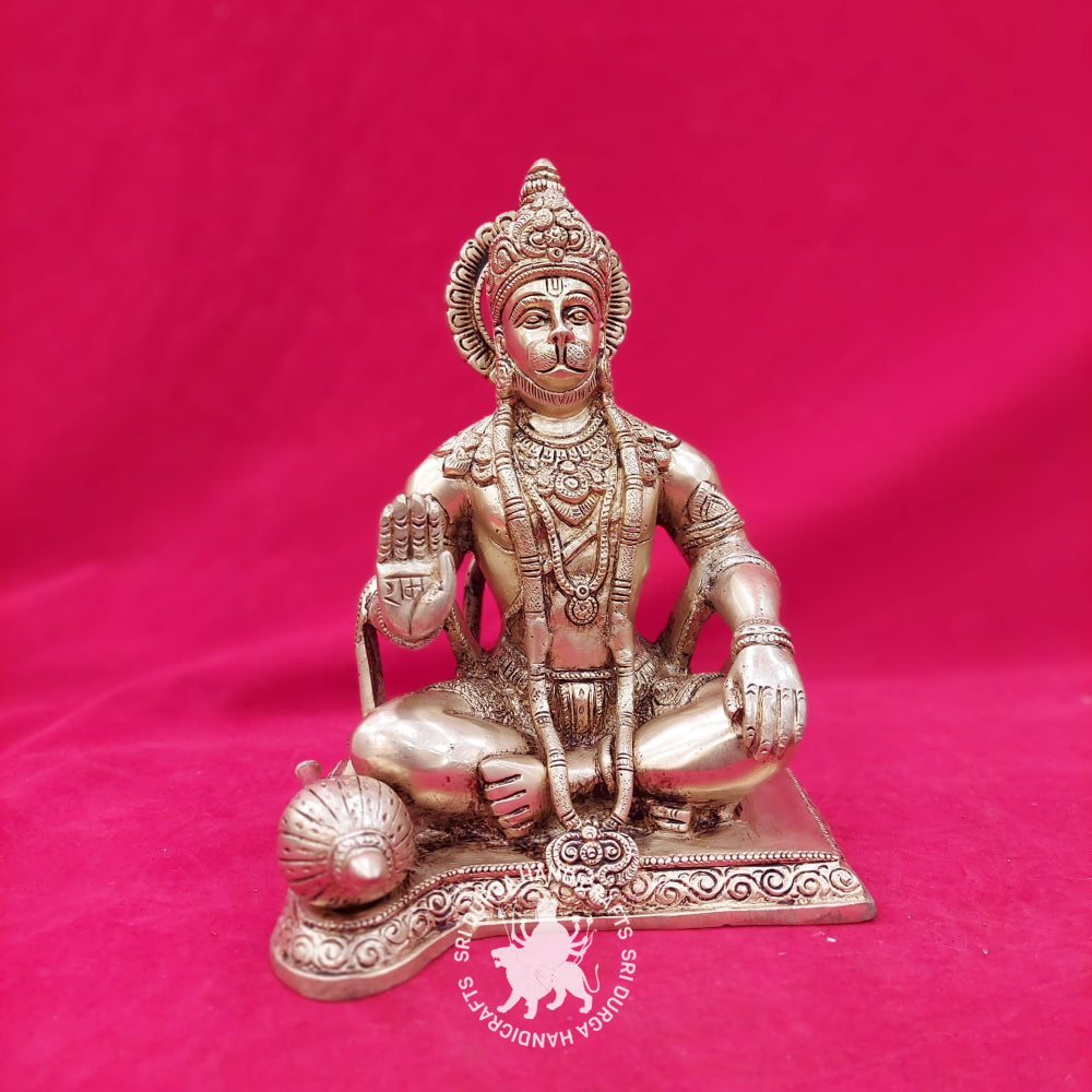 10" Inch Brass Hanuman Sitting Idol