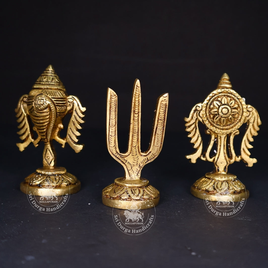 3" Inch Brass Sangu Chakaram & Namam Set with Base