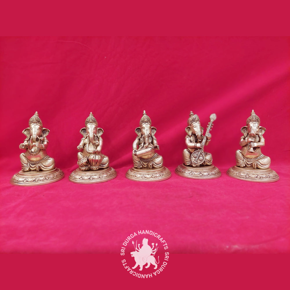 7" Inches Brass Lord Ganesh Musical Troupe Set Miniatures