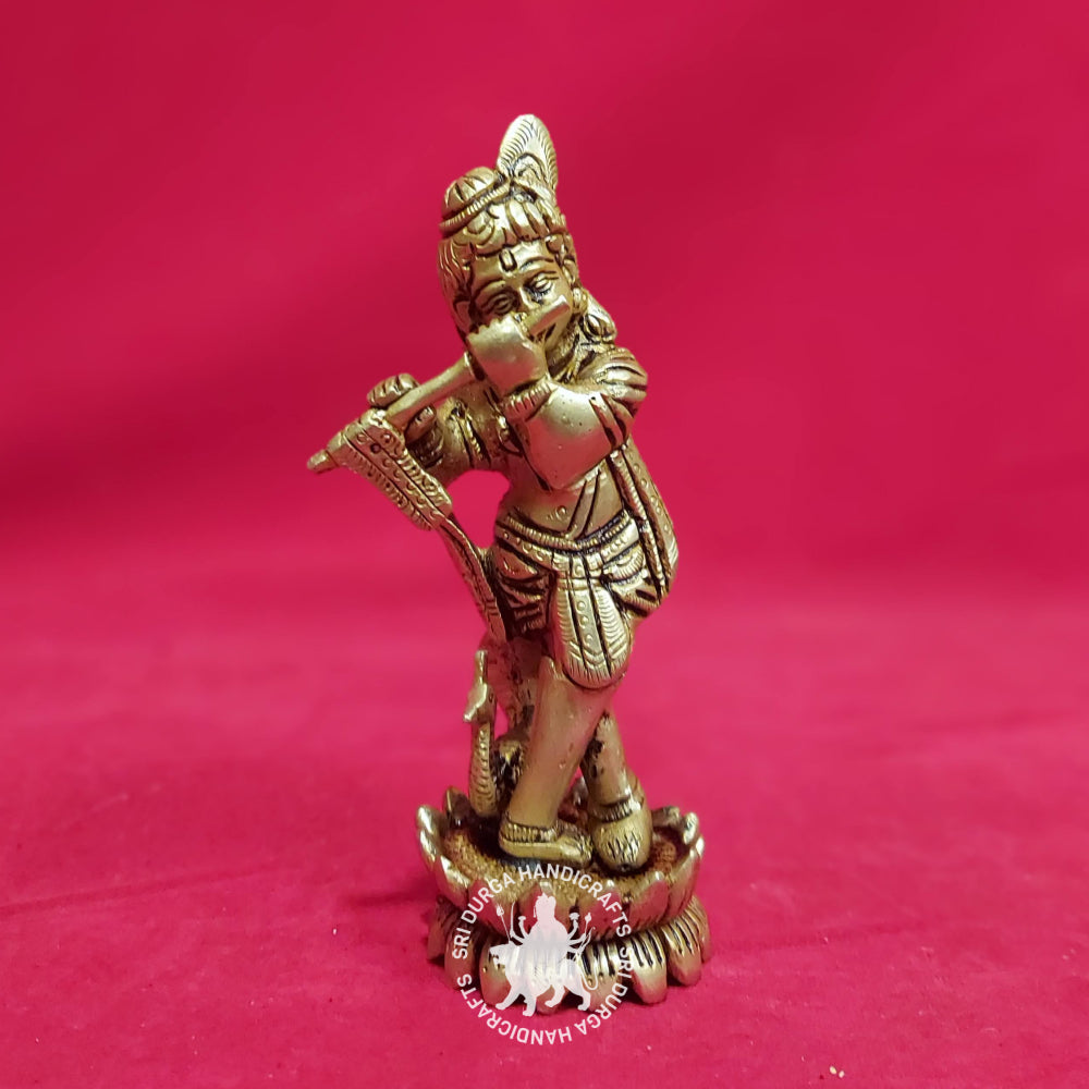 6" Inch Brass Lord Krishna with Lotus Base S/F Idol