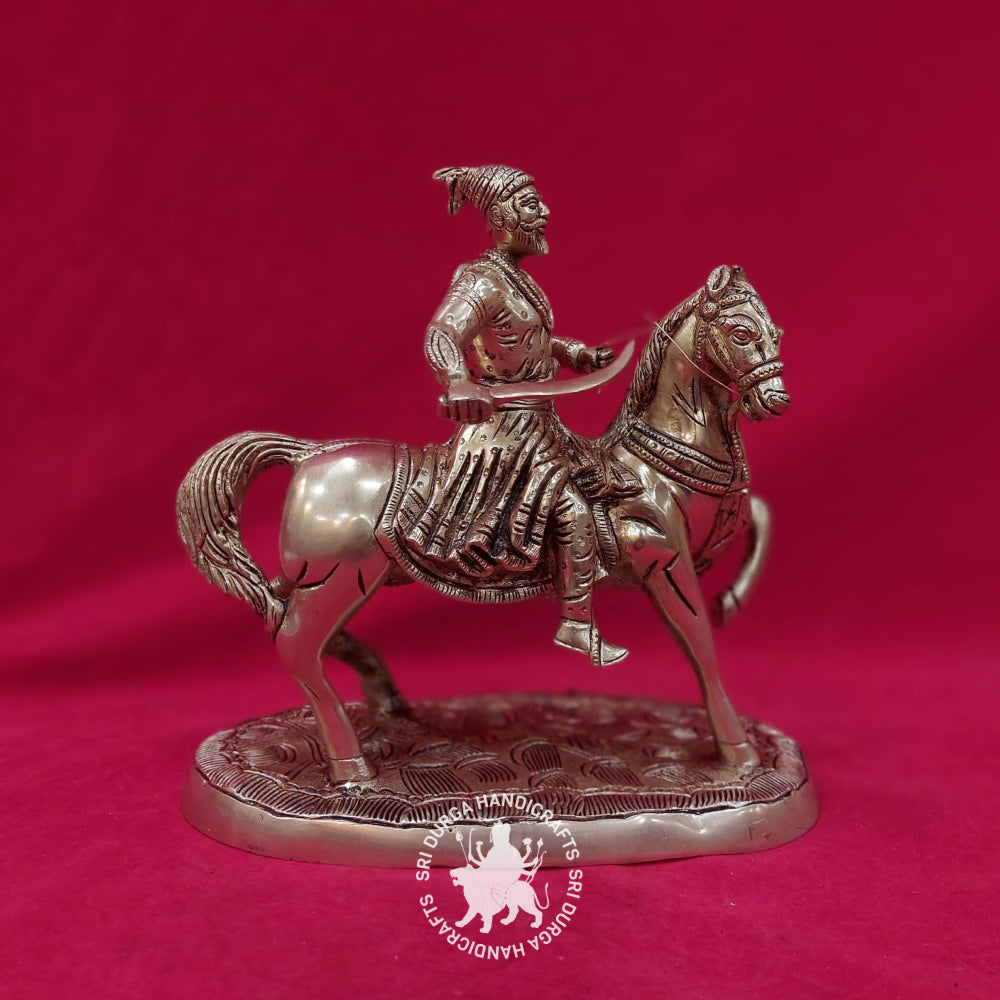 9" Inch Shivaji With Horse Brass Idol