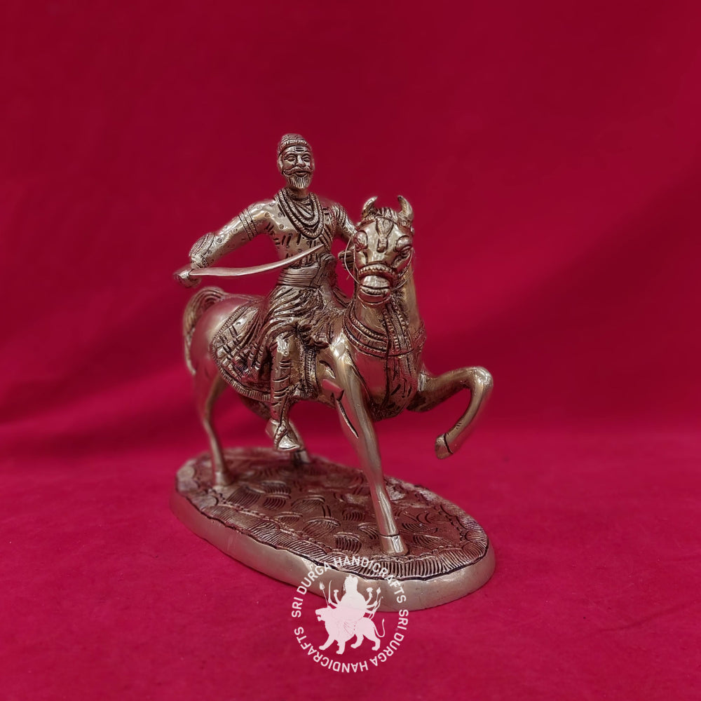 9" Inch Shivaji With Horse Brass Idol