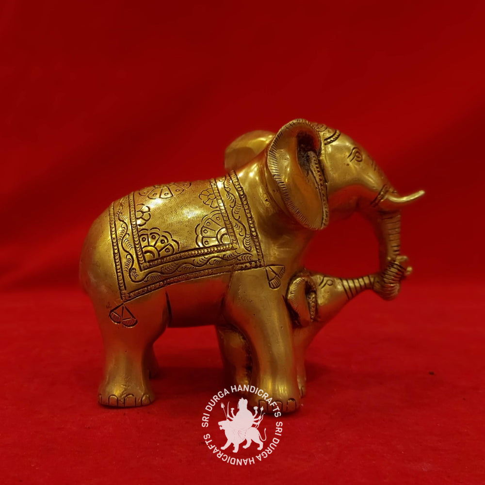 6" inch Brass Elephant with Calf Statue