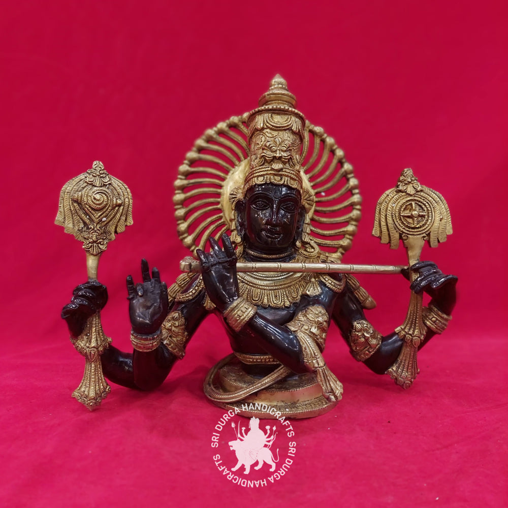 13" inch Black Krishna Head Brass Idol