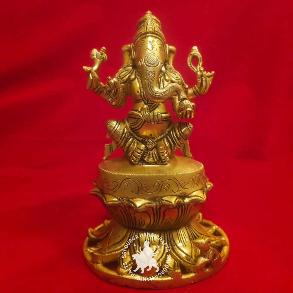 9" inch Brass Ganesh Idol with Round Base