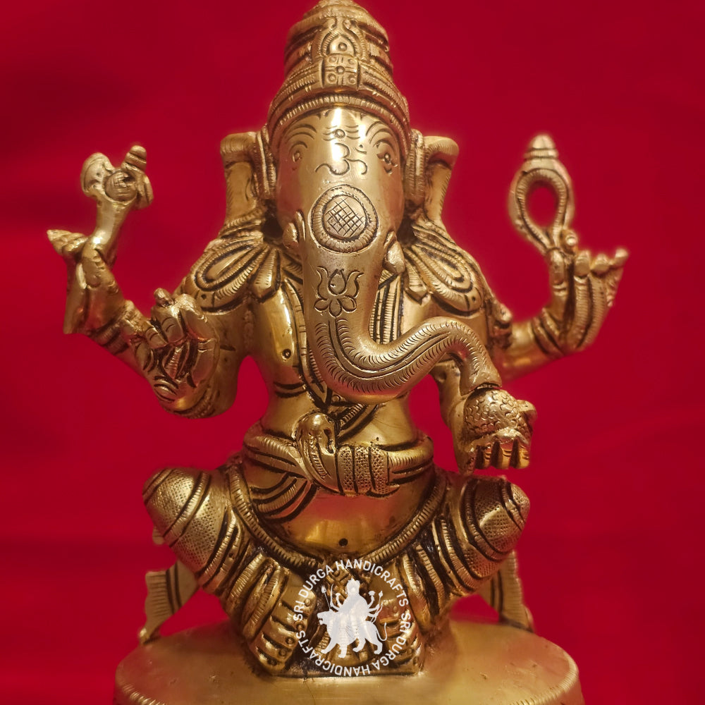 9" inch Brass Ganesh Idol with Round Base