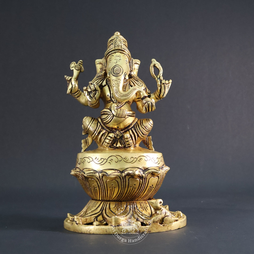 9" Inch Brass Round Base Ganesh