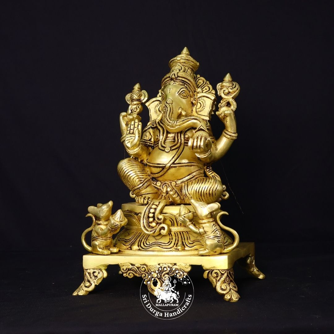 12" Inch Brass Choki Ganesh Idol