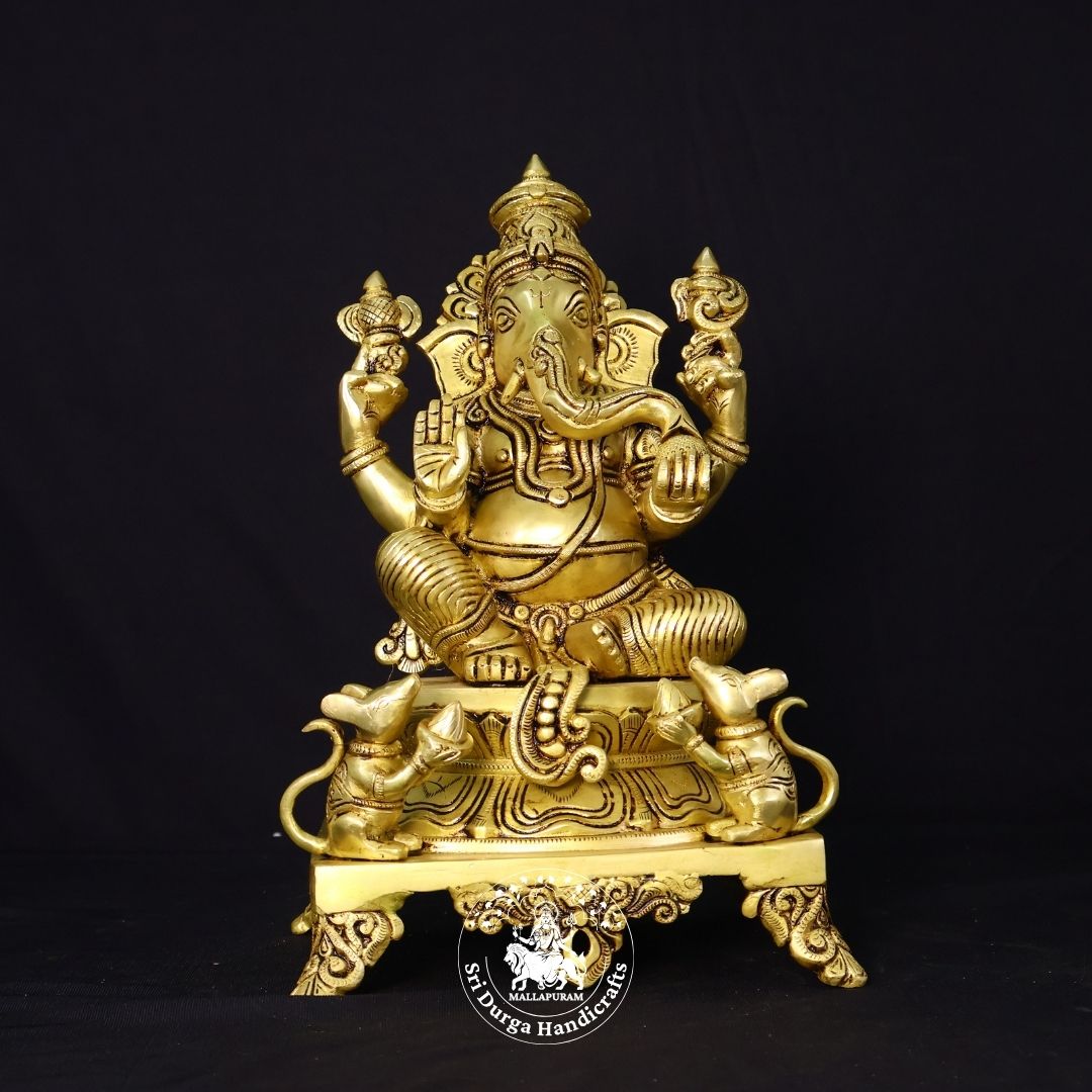 12" Inch Brass Choki Ganesh Idol