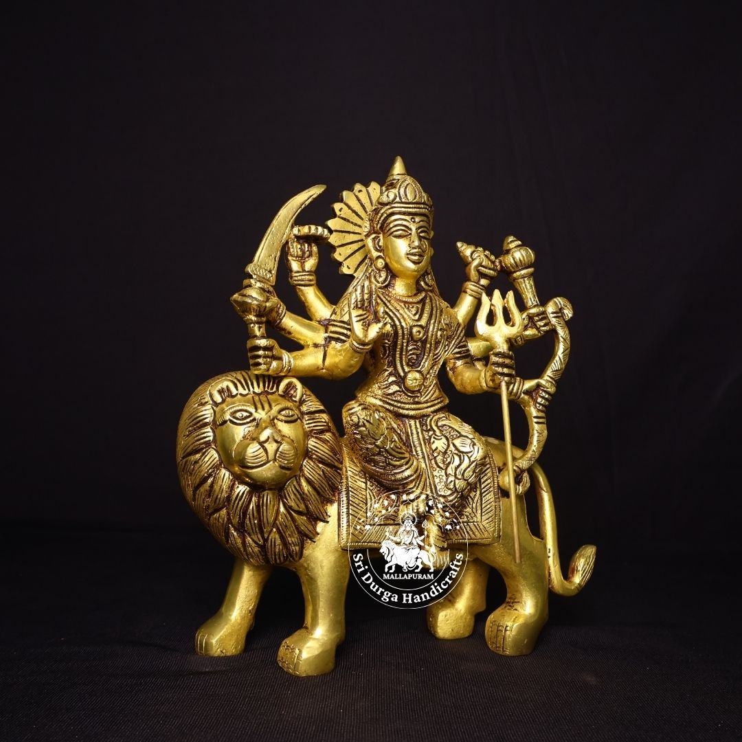 8 Inch Brass Lion Durga (Simma Durgai) Idol