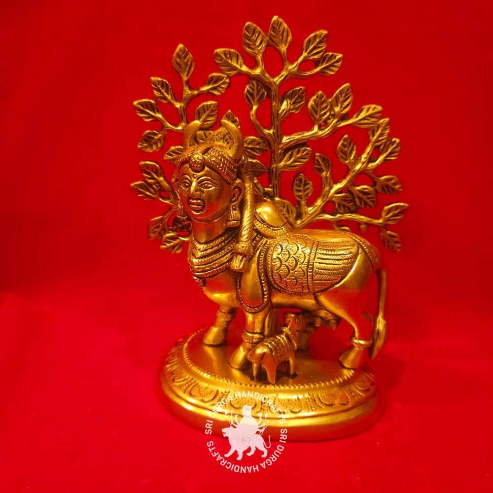 8" inch Brass Kamadenu with Tree Idol