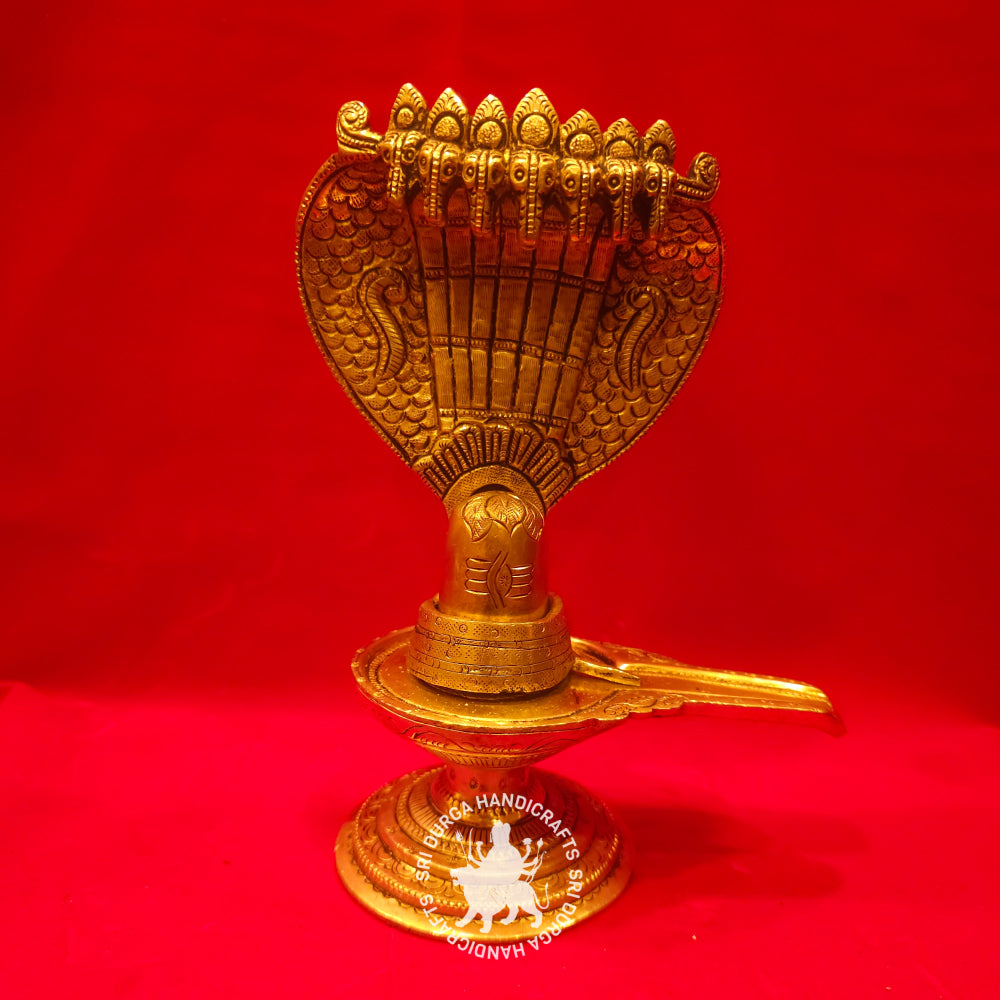 8" inch Brass Sivalingam with Nagam Idol