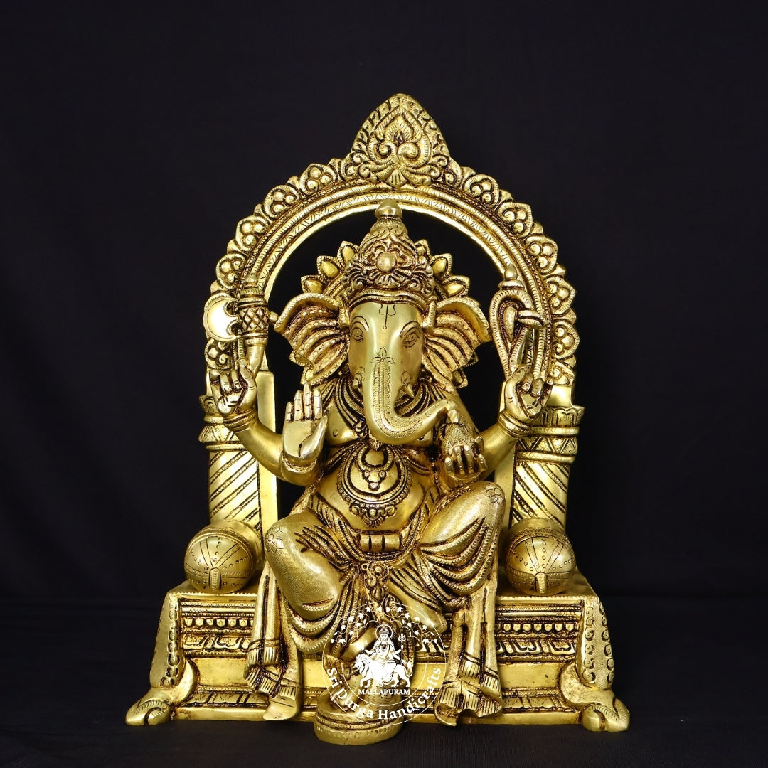 16" Inch Brass Simmasanam Ganesh Idol