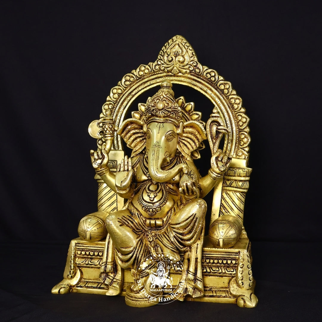 16" Inch Brass Simmasanam Ganesh Idol