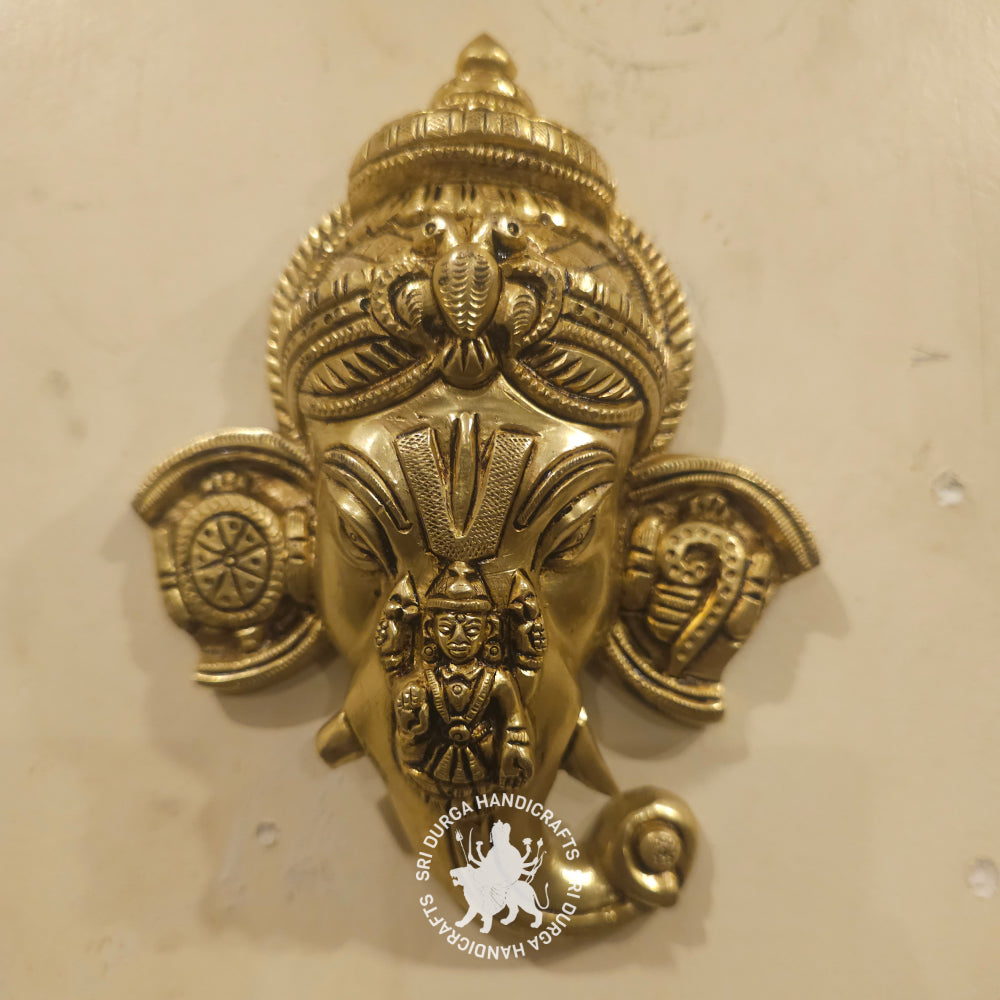 7" inch Brass Ganesh Head Wall Plate