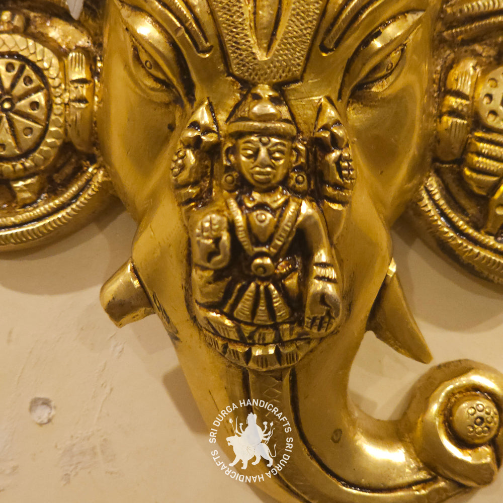 7" inch Brass Ganesh Head Wall Plate