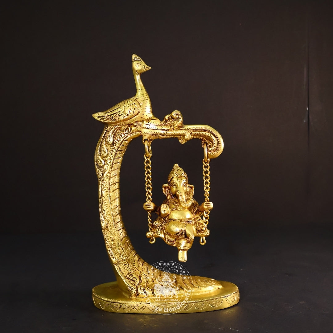 9" Inch Brass New Unjal Ganesh Idol
