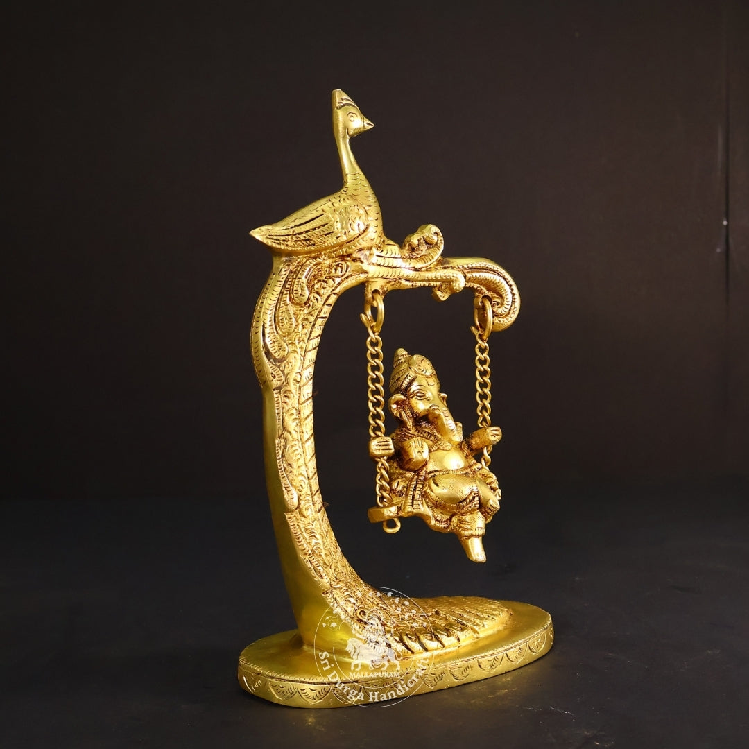 9" Inch Brass New Unjal Ganesh Idol