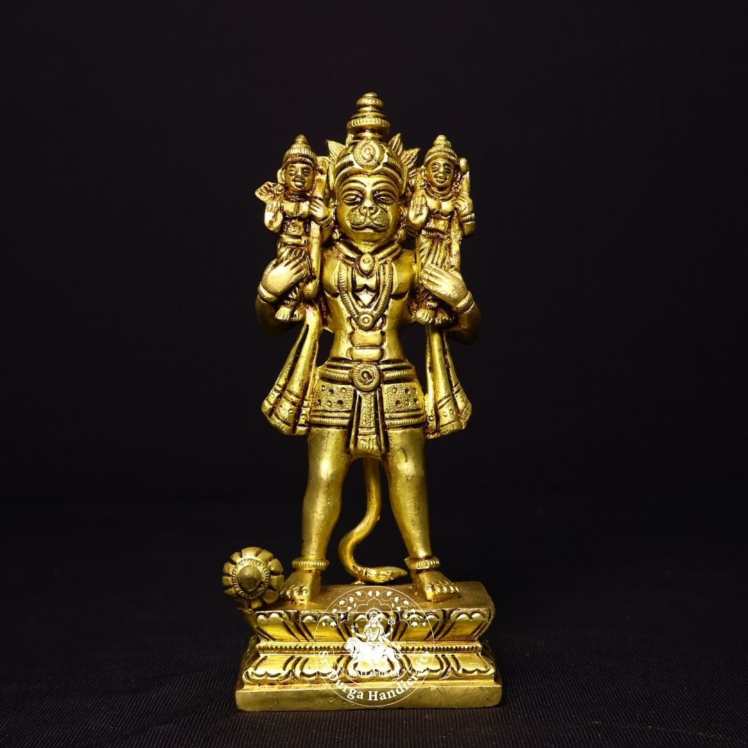 6" Inch Brass Hanuman with Rama & Lakshmanan