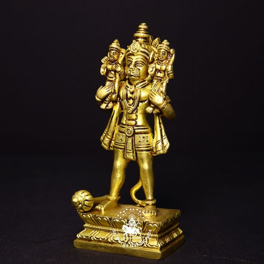 6" Inch Brass Hanuman with Rama & Lakshmanan