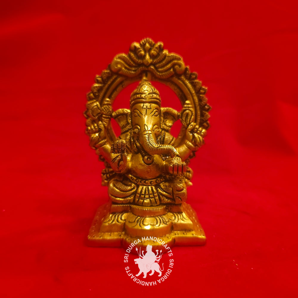 4" inch Brass Pentagon Base Ganesh Idol