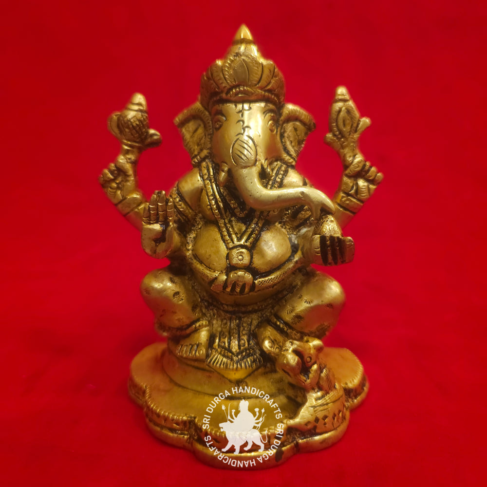 6" inch Brass Pentagon Base Ganesh Idol