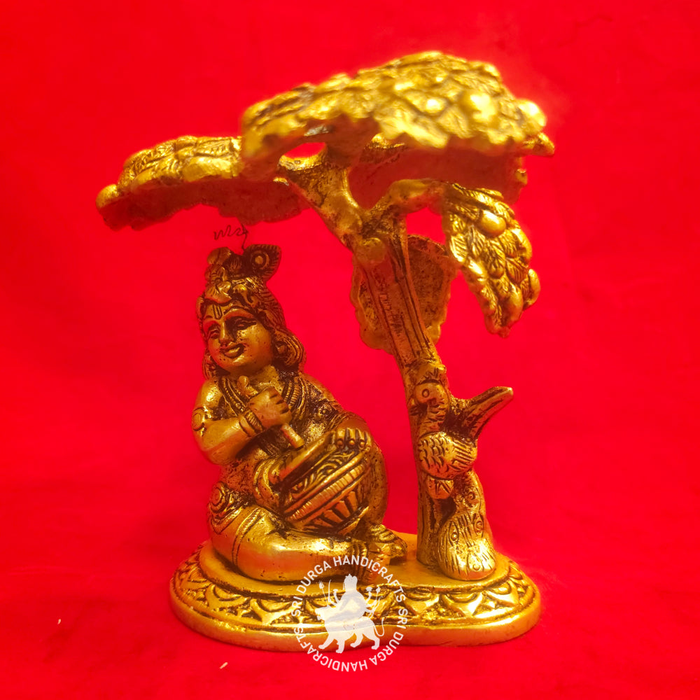 5" inch Tree Matki Krishnar Brass Idol