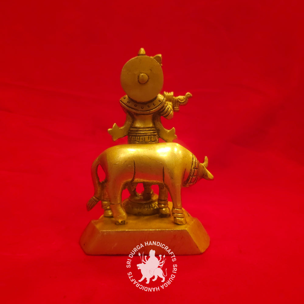 7" inch Brass Krishna with Cow Idol