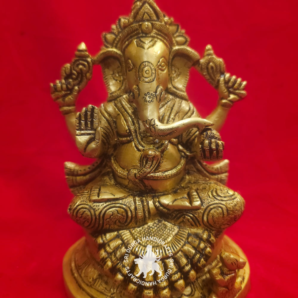 9" inch Gold Finish Brass Ganesh Idol