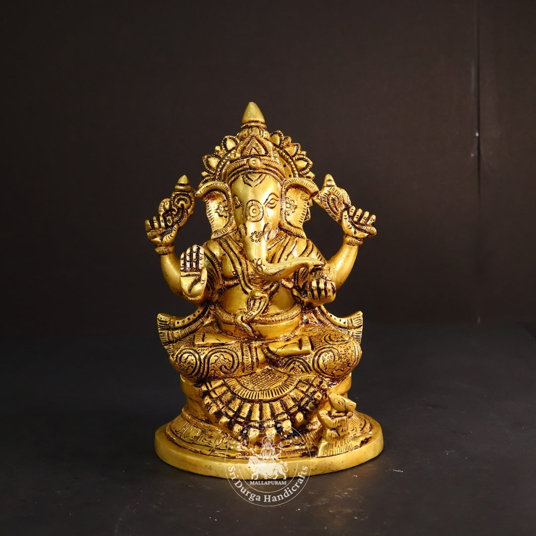 8" Inch Brass Gol Ganesh Idol
