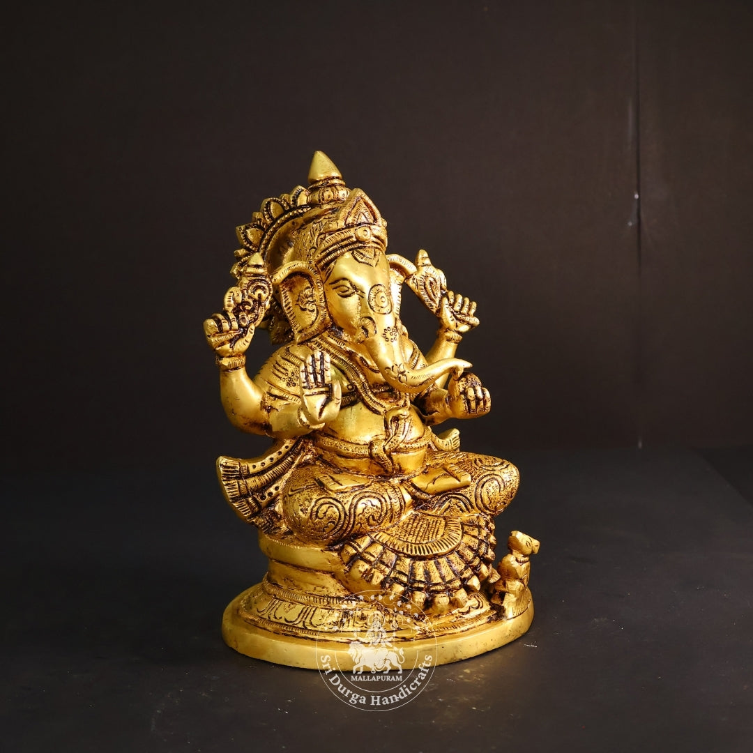 8" Inch Brass Gol Ganesh Idol