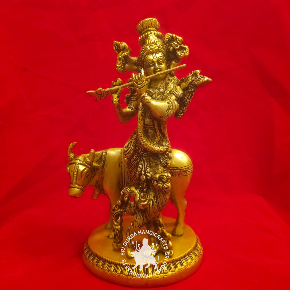 God Krishna with Cow Brass Idol