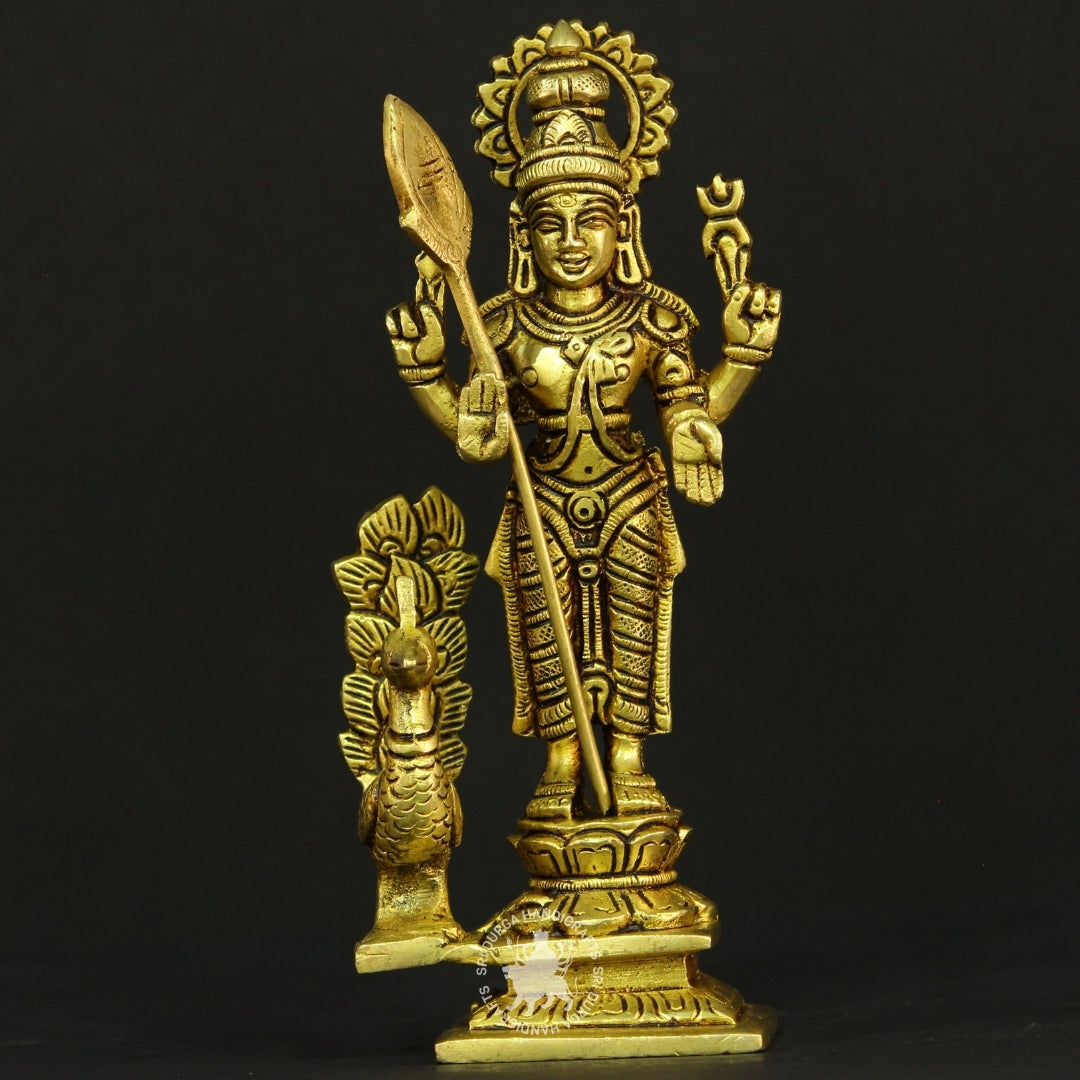 7" inch Murugar with Peacock Brass Idol