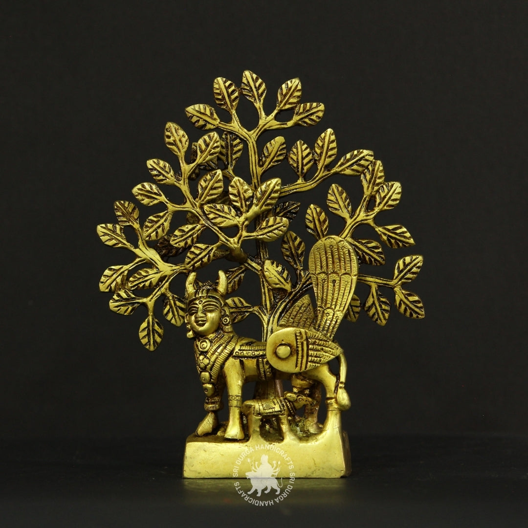 7" inch Brass Kamadenu Under Divine Tree