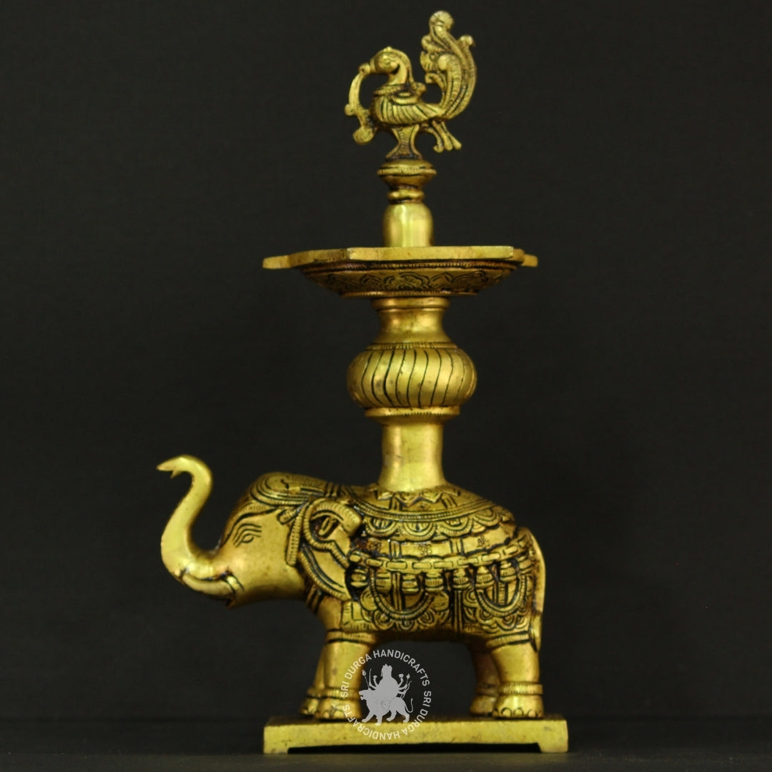 12" Bird Elephant Fusion Brass Lamp