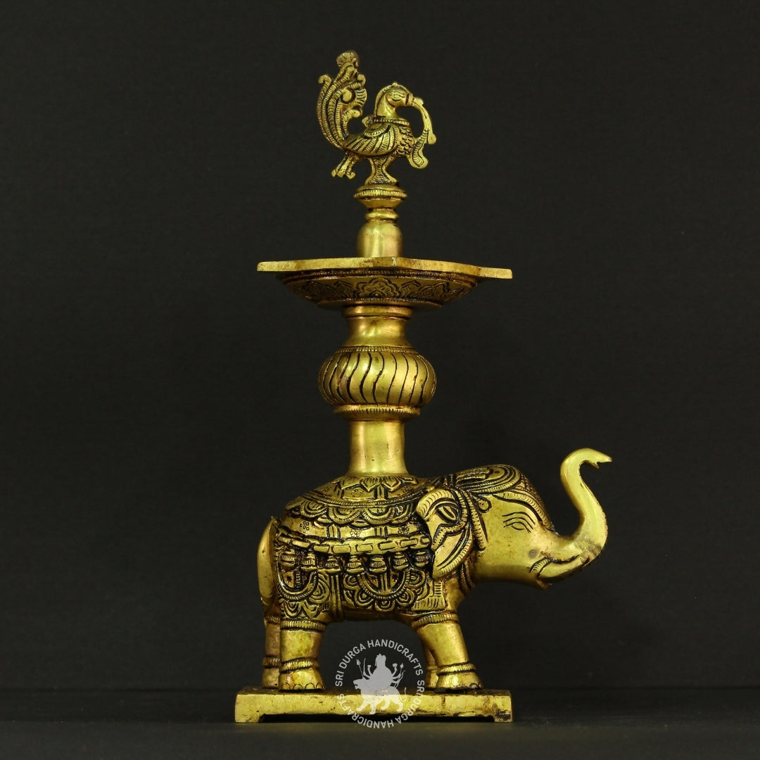 12" inch Bird Elephant Fusion Brass Lamp