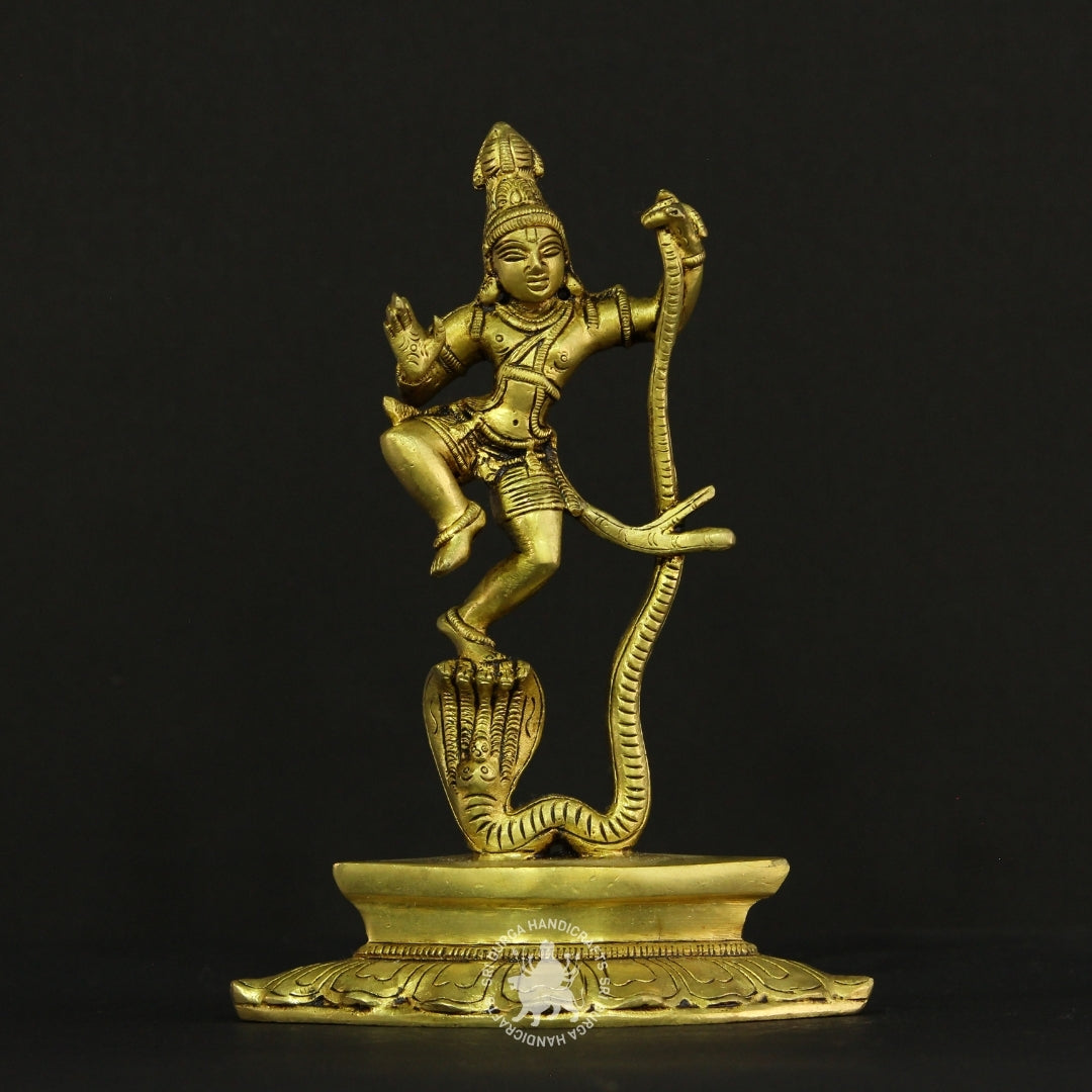 8" inch Brass Krishnar Statue with Snake