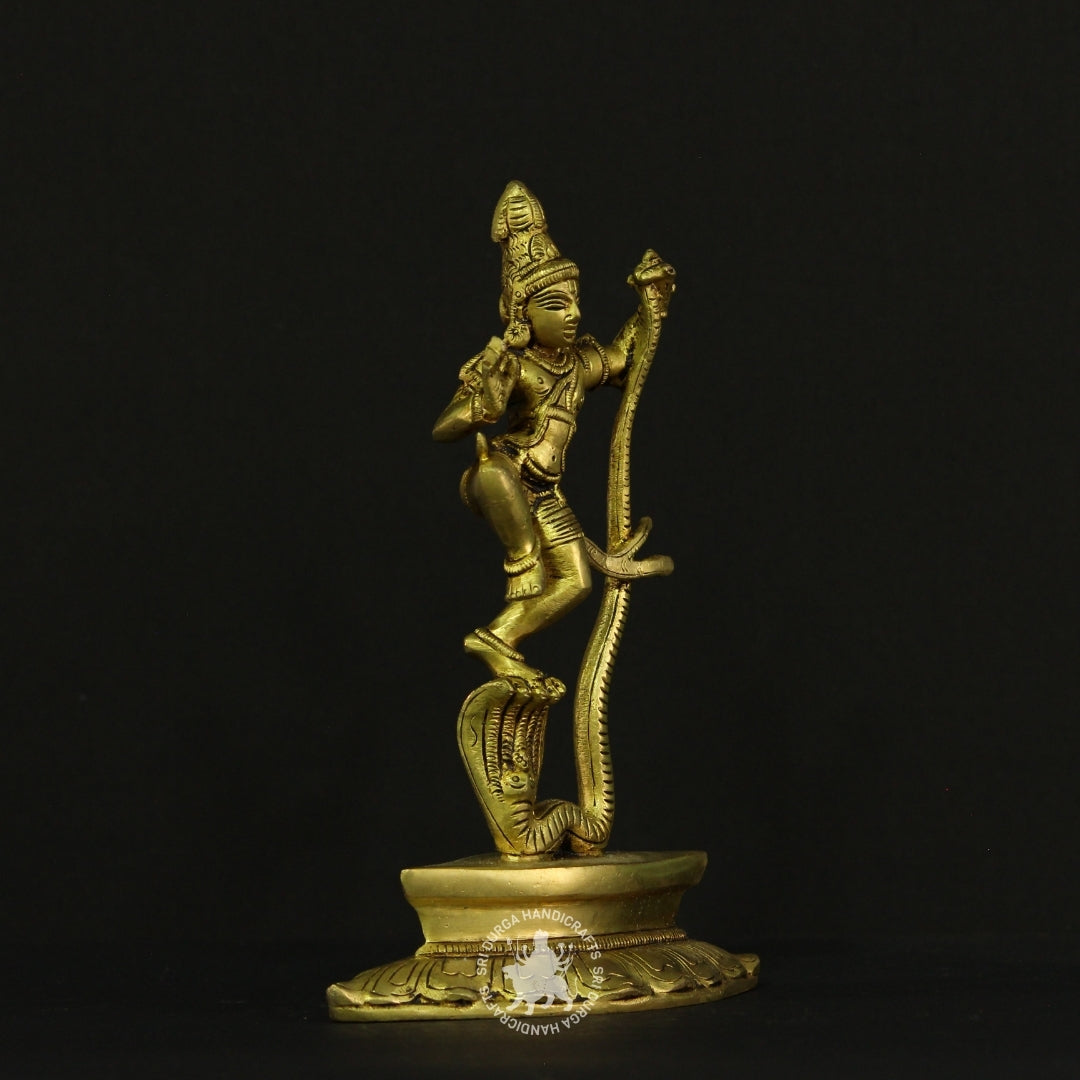 8" inch Brass Krishnar Statue with Snake