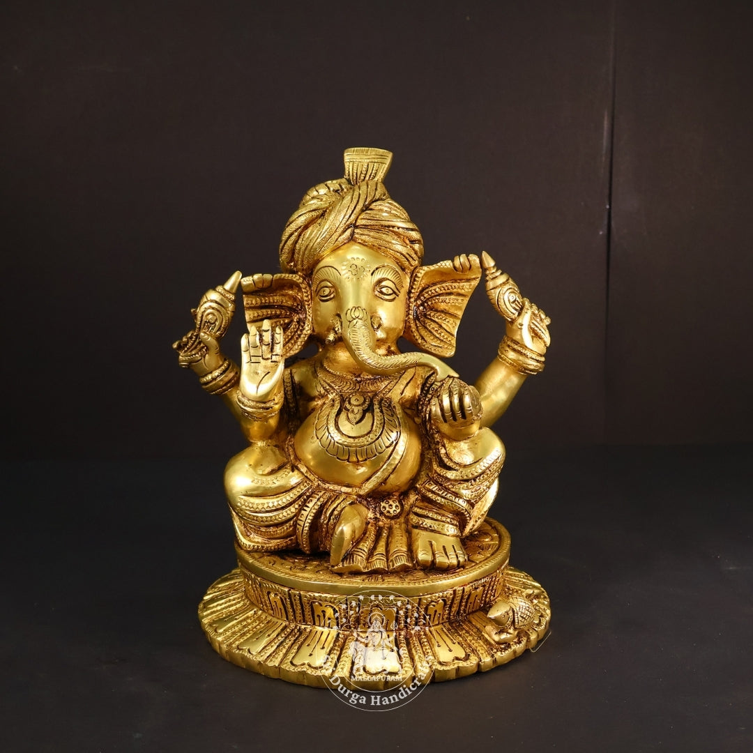 9" Inch Brass Darbar Ganesh Idol