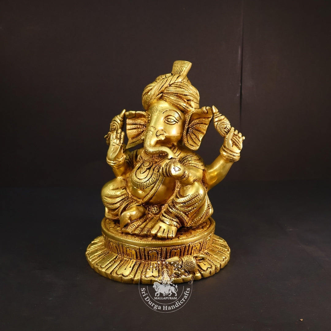 9" Inch Brass Darbar Ganesh Idol